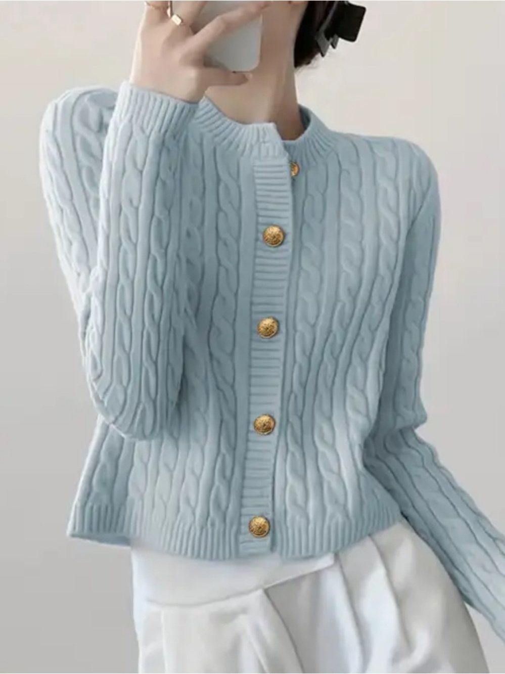 💙 Classic Cable-Knit Button Cardigan Sweater - Light Blue